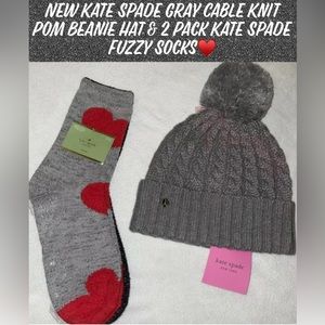 New Kate Spade Gray Cable Knit Pom Beanie Hat & 2
Pack Kate Spade Fuzzy Socks♥️
